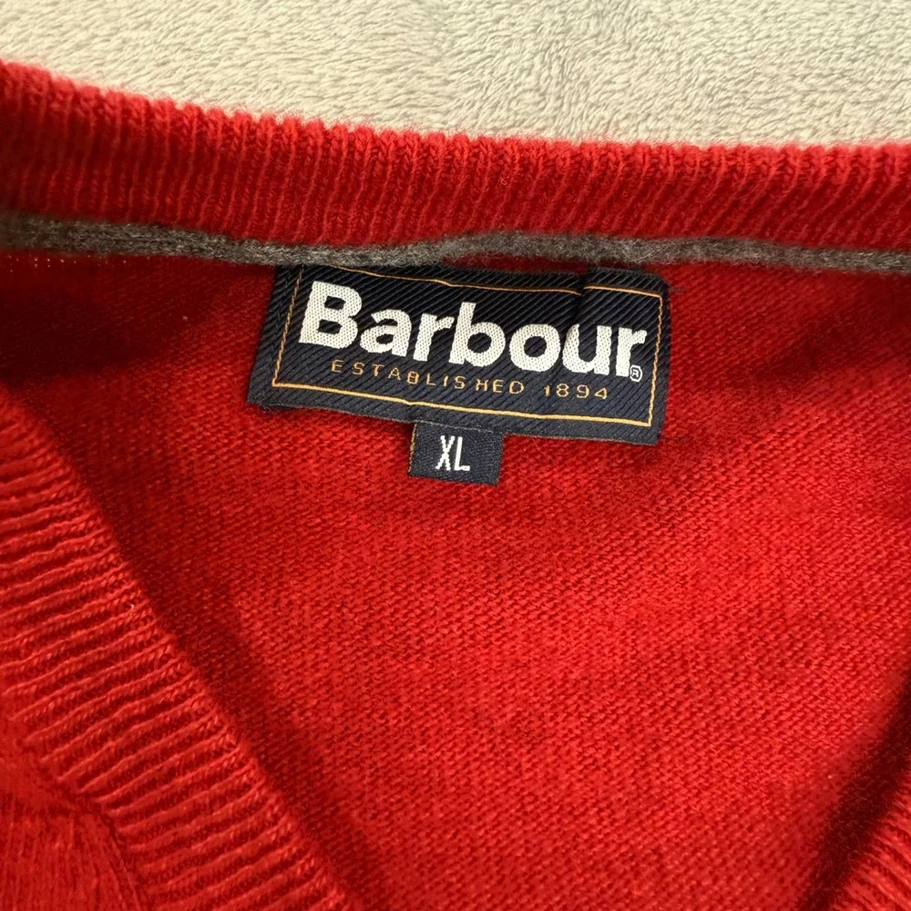 Barbour V-Neck Sweater Wool Mens Size XL Red Long Sleeve Embroidered Logo